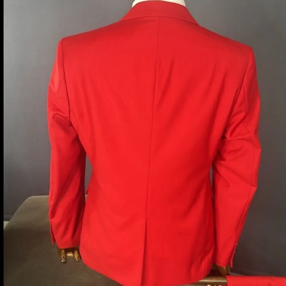 Men’s Red Slim Fit Suit Jacket Blazer Prom Party Formal Size 42 NWOT